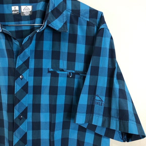 McKINLEY Black and Blue Checkered Plaid Short Sleeve Button Up Shirt  XX-Large - Picture 3 of 7
